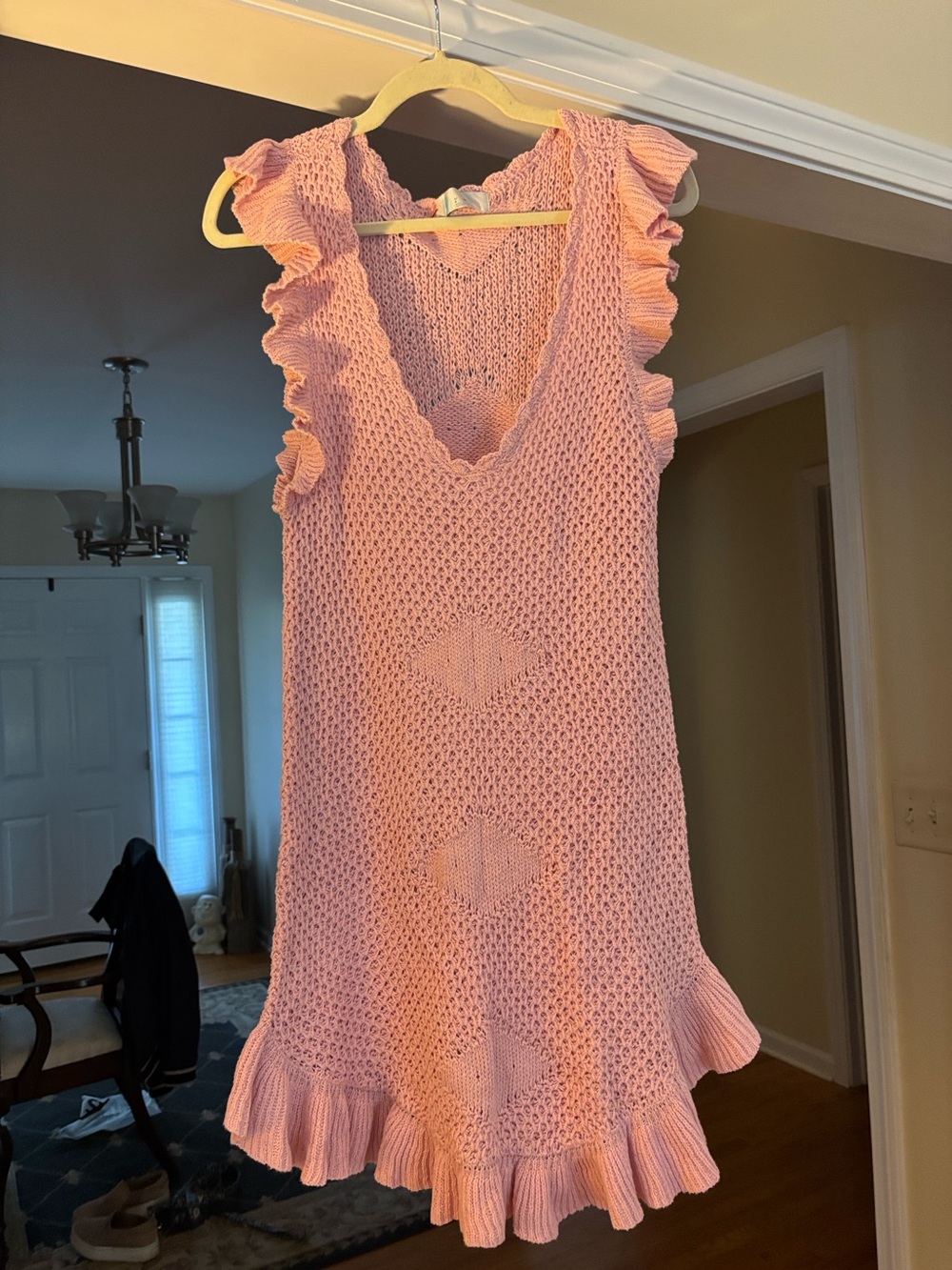 Free People Beach Crochet Knit Ruffle-Trim Sleeveless Dress